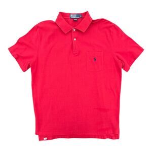 Polo By Ralph Lauren Red Polo Shirt Chest Pocket Embroidered Pony Logo Sz L
